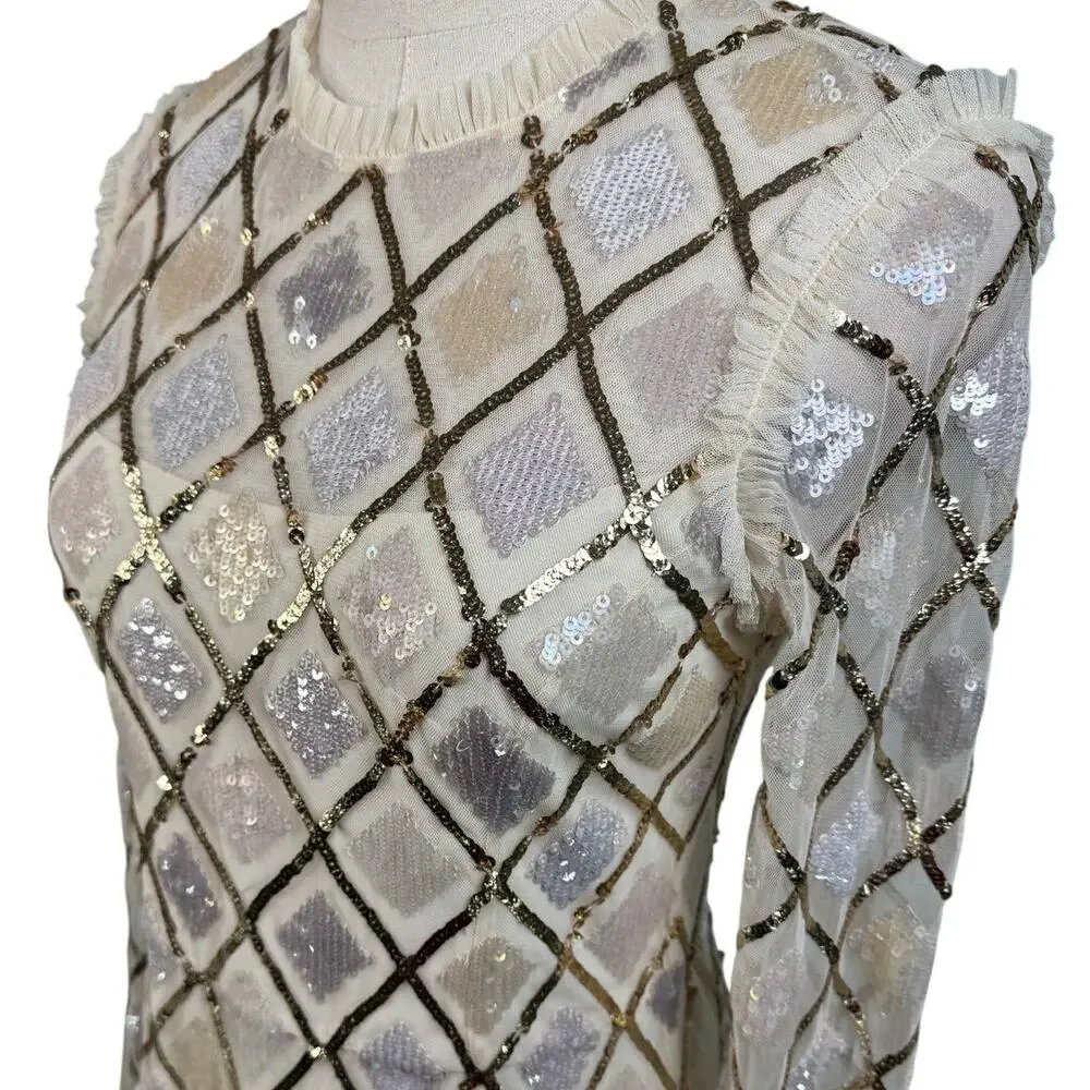Needle & Thread Sequin Diamond Ballerina Dress ivory pink size US 6 / UK 10 - Picture 8 of 16